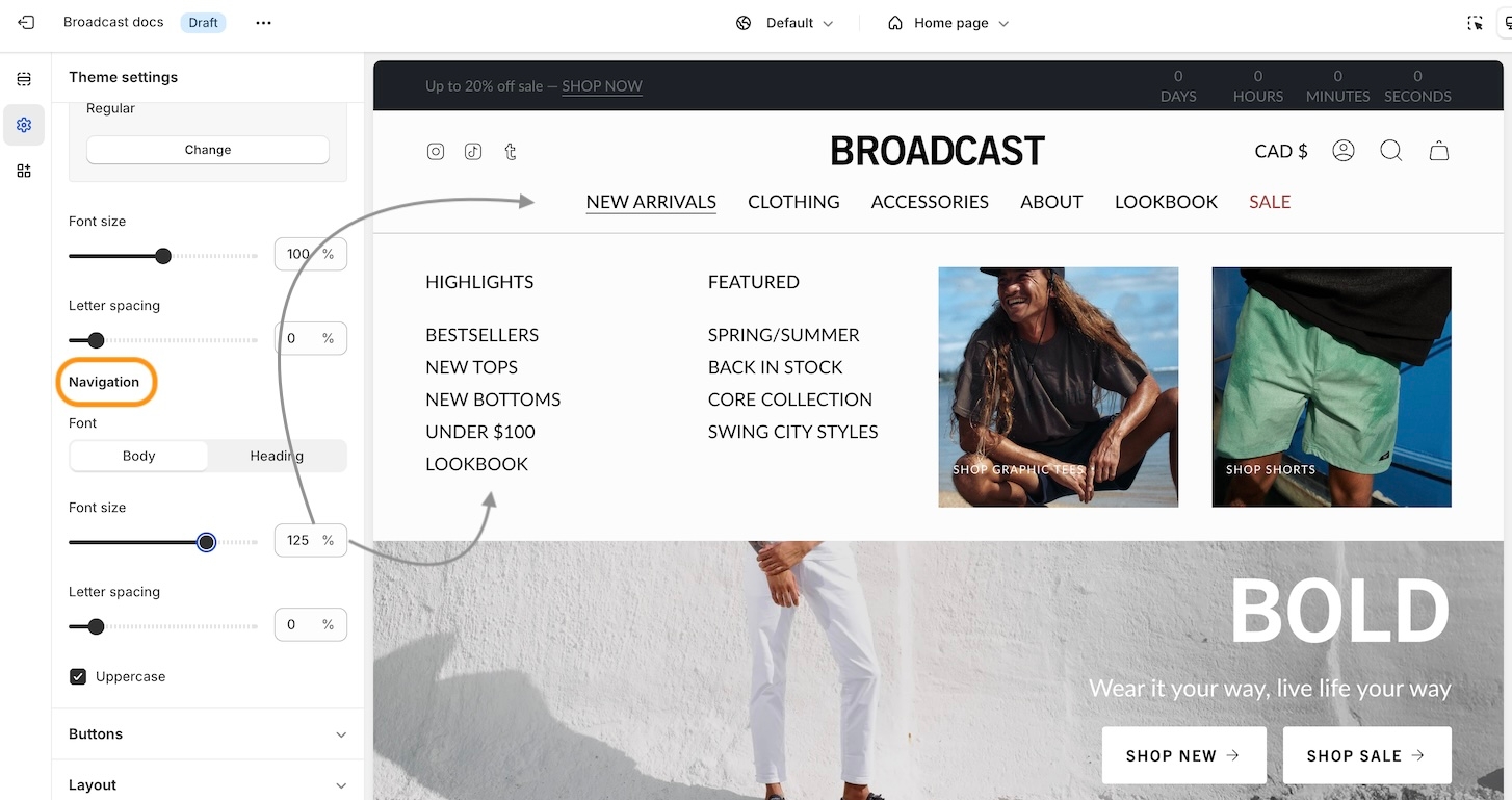 Typography styles for navigation 5.0 and below