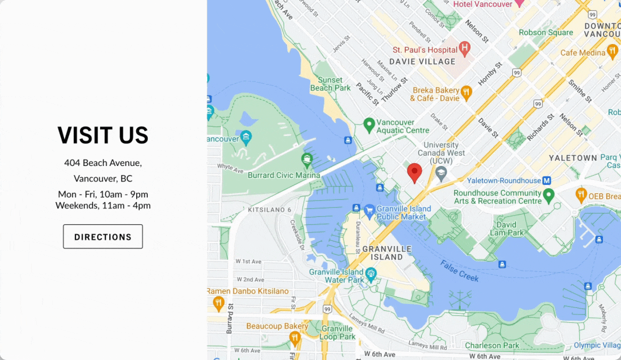 A gif showing the map section and how you can drag and move around the interactive Google Map