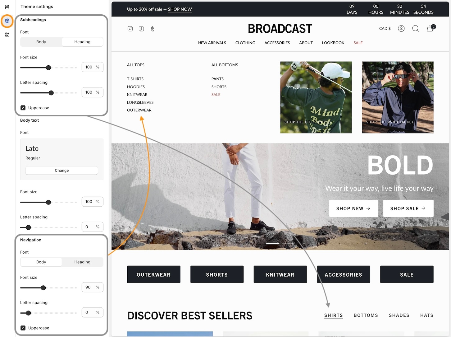 Typography styles for subheading and navigation for 5.0 and below